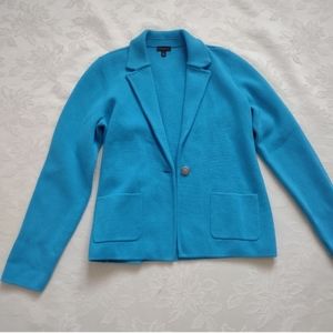 Talbots blue notch collar sweater jacket blazer crest button